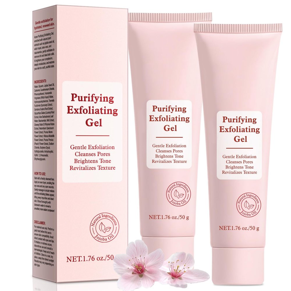 2 Pack Gentle Purifying Exfoliating Gel for improving Skin Tone & Texture, Deas Skin Cells/Pore Dirt/Excess Sebum/Impurities Remover, Hydration, Natural Formula, 1.76 Oz/50 G