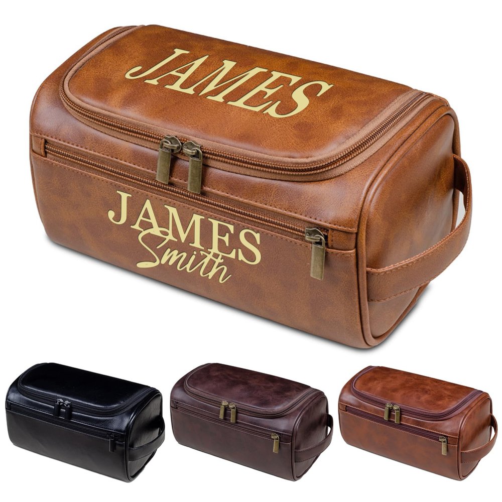 Amesuspes Men's Customizable Hanging Toiletry bag for man Dopp Kit Bag for Travel, Wedding Groomsmen Gifts, Father's DayChristmas Birthday Presents for Dad, Husband, GrandpaLover (Light Brown)