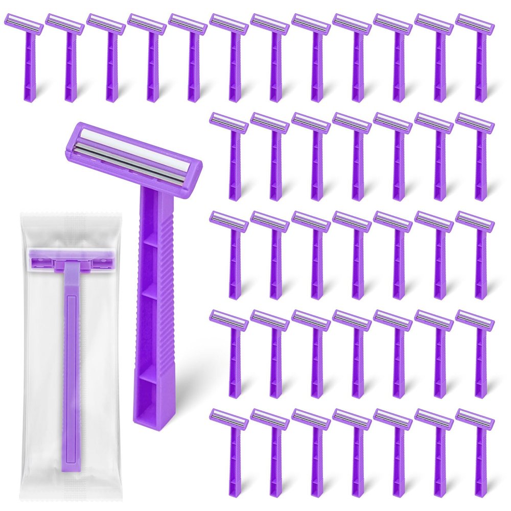 Fafortune Women's Disposable Razors Individually Wrapped Twin Blade,Disposable Razors Women Bulk with Clear Safety Cap for Men Women Camping Traveling Home Bathing Hotel (purple, pack of 200)