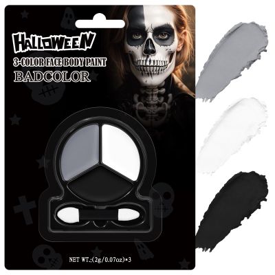 Black White Grey Face Body Paint with Applicator, Oil Based Face Painting Kit for Halloween Skeleton, Skull, Gothic Makeup, Costume Parties, Dress Up, Cosplay, Stage & Special FX Makeup - Travel Size
