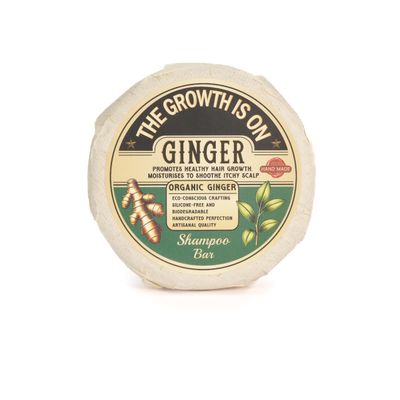 The Growth is On Organic Artisan Ginger Shampoo Bar Handmade Hair Growth Bar with Rosemary, Turmeric & Lemon Sulfate-Free, Aluminum-Free, Plastic-Free Solid Shampoo for Oily, Itchy, Thinning Scalp 90g