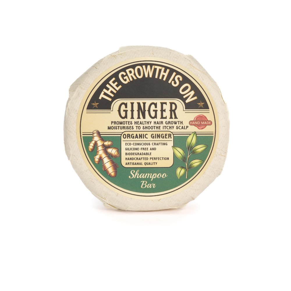 The Growth is On Organic Artisan Ginger Shampoo Bar Handmade Hair Growth Bar with Rosemary, Turmeric & Lemon Sulfate-Free, Aluminum-Free, Plastic-Free Solid Shampoo for Oily, Itchy, Thinning Scalp 90g