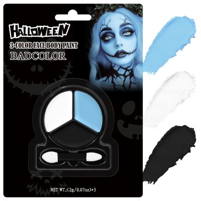 White Black Light Blue Face Body Paint with Applicator, Oil Based Face Painting Kit for Halloween Dead Bride, Blue Alien, Scary Makeup, Cosplay, Costume, SFX Special Effect and Theme Parties
