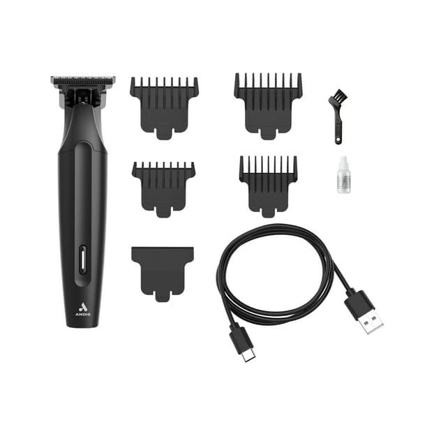 FYNORI Slim Cordless T Blade Trimmer, Lithium, 9-Piece Kit Includes 4 Combs, Matte Black, Includes Additional Barber Comb, Blade Brush