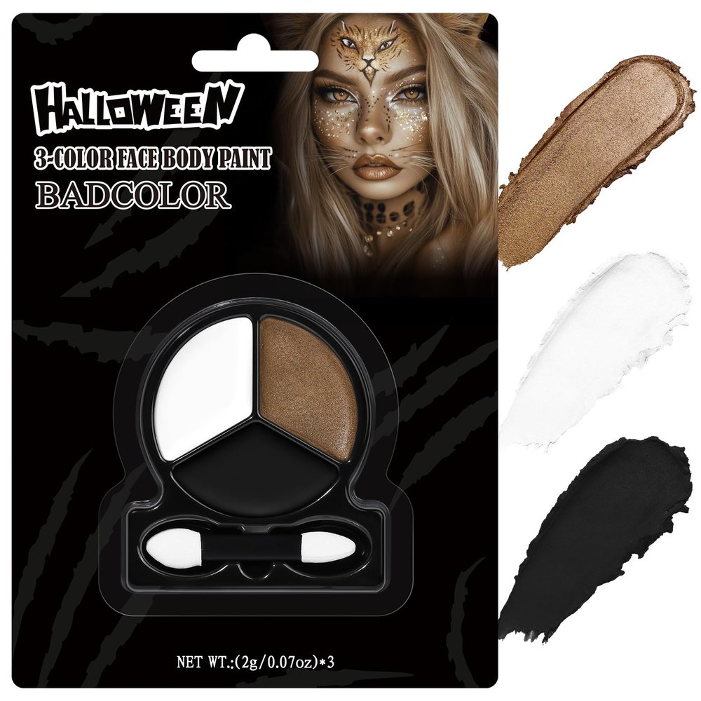 Black White Metallic Brown Face Body Paint with Applicator, Oil Based Face Painting kit for Halloween Leopard, Tiger, Cheetah, Cat Makeup, Cosplay, Costume, Theme Parties, Dress Up