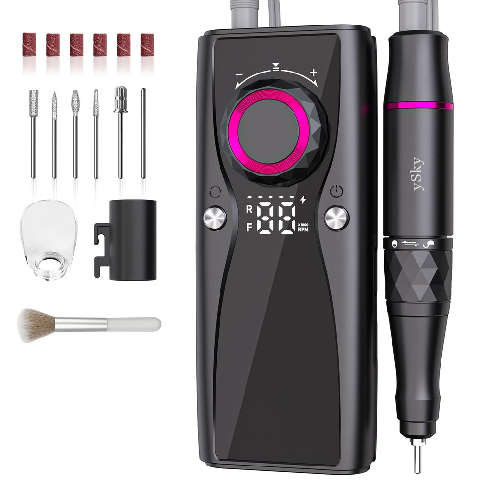 Electric Nail Files, 45000 RPM Professional Nail Drill for Acrylic Nails Gel, Adjustable Speed E File for Nails, Cordless Rechargeable Nail Drill Kit for Manicure Salon Home