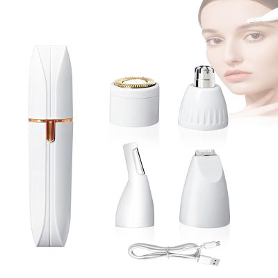 4-in-1 Facial Hair Trimmer for Women & Men - Eyebrow, Nose, Lips & Bikini Line Hair Removal, Rechargeable & Waterproof Personal Shaver, Painless & Portable for Travel Home Use