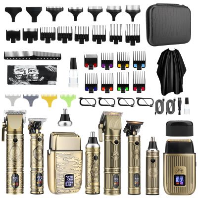 Bomxin Professional Hair Clippers for Men T-Blade Barber Clippers and Trimmer Set Nose Hair Trimmer Foil Shavers for Men Clippers for Hair Cutting, LCD Display