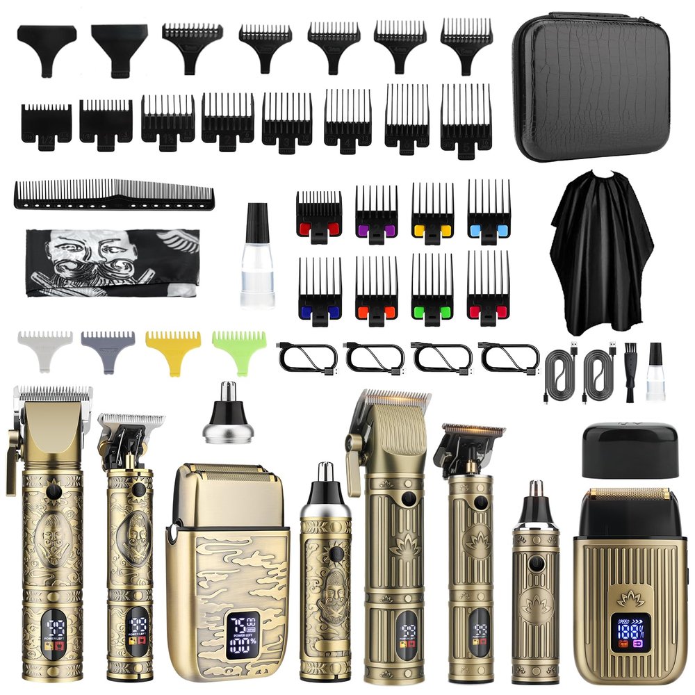 Bomxin Professional Hair Clippers for Men T-Blade Barber Clippers and Trimmer Set Nose Hair Trimmer Foil Shavers for Men Clippers for Hair Cutting, LCD Display