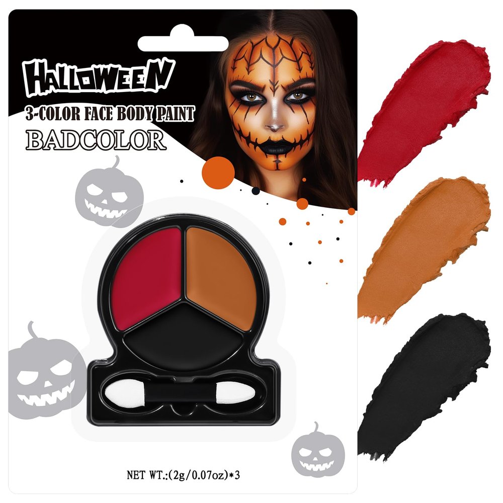 Black Red Orange Face Body Paint with Applicator, Face Painting Kit for Halloween Makeup, Pumpkin, Tiger Costume, Cosplay,Theme Parties, Dress Up - Compact & Portable