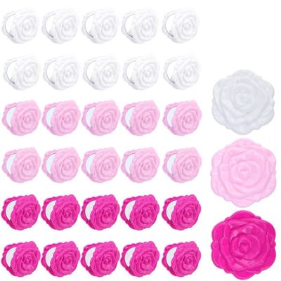 30 Pcs Handheld Rose Makeup Mirrors, 2.6 Inches Foldable Mini Cosmetic Mirror, Double-Sided Pocket Mirror for Purse, Travel, and Parties