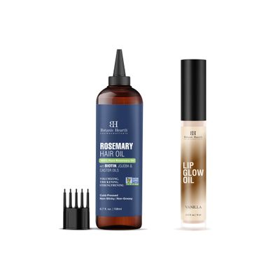 Botanic Hearth Rosemary hair Oil 6.7 fl oz with Lip Glow Oil with Vanilla Combo Set