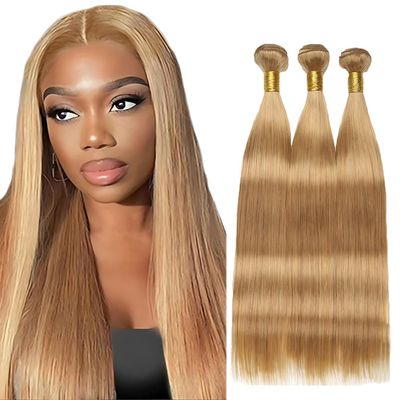 ZCMYVINND Color 27 Blonde Bundles Human Hair Honey Blonde Straight Bundles Unprocessed Brazilian Virgin Remy Hair Weave 14 16 18 Inch Double Weft Weave