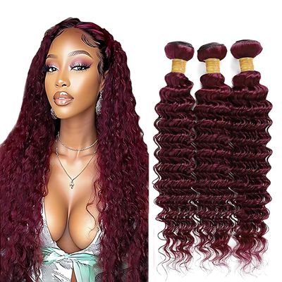 ZCMYVINND 99j Burgundy Human Hair Deep Wave Bundles 18 20 22 Inch Wine Red Deep Wave Bundle Double Weft Unprocessed Brazilian Virgin Hair Bundle