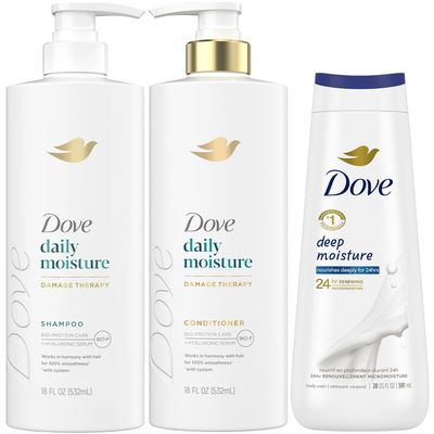 Dove Daily Moisture Shampoo & Conditioner Set with Deep Moisture Body Wash  Deep Hydration for Revitalizing Dry Hair and Skin (3-Piece Set)