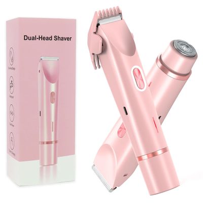 Joigivit 2 in 1 Bikini Trimmer for Women Dual Head Shaver Electric Razors Lady Pubic Hair, Ipx7 Waterproof Bikini Underarm Arm Leg Face Body Pink