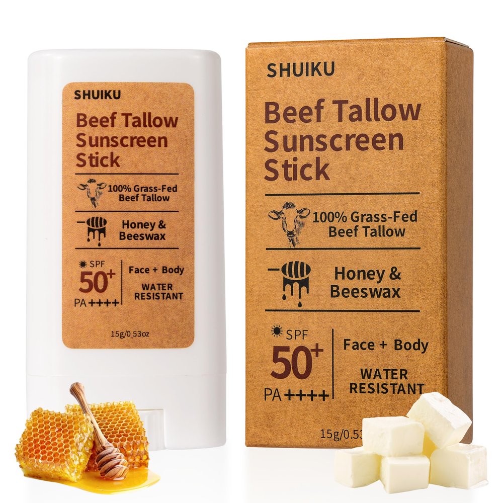 Beef Tallow Sunscreen Organic Stick SPF 50  Tallow-Based Mineral Sunscreen with Honey & Beeswax for Face & Body, Water-Resistant Natural Sunblock, 0.53 oz