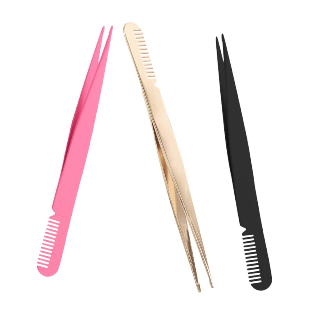 Beaupretty 3pcs Professional Eyelash Tweezers Lash Clamp Comb Precision Tool for Eyelash Extensions Eyebrows Stainless Steel Beauty Tools