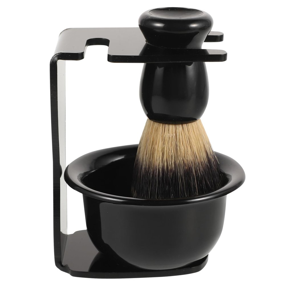 Beavorty 1set Shaving Kit Nylon Bristle Brush Lathering Bowl and Brush Stand for Men Barber Accessories for Comfortable Shave