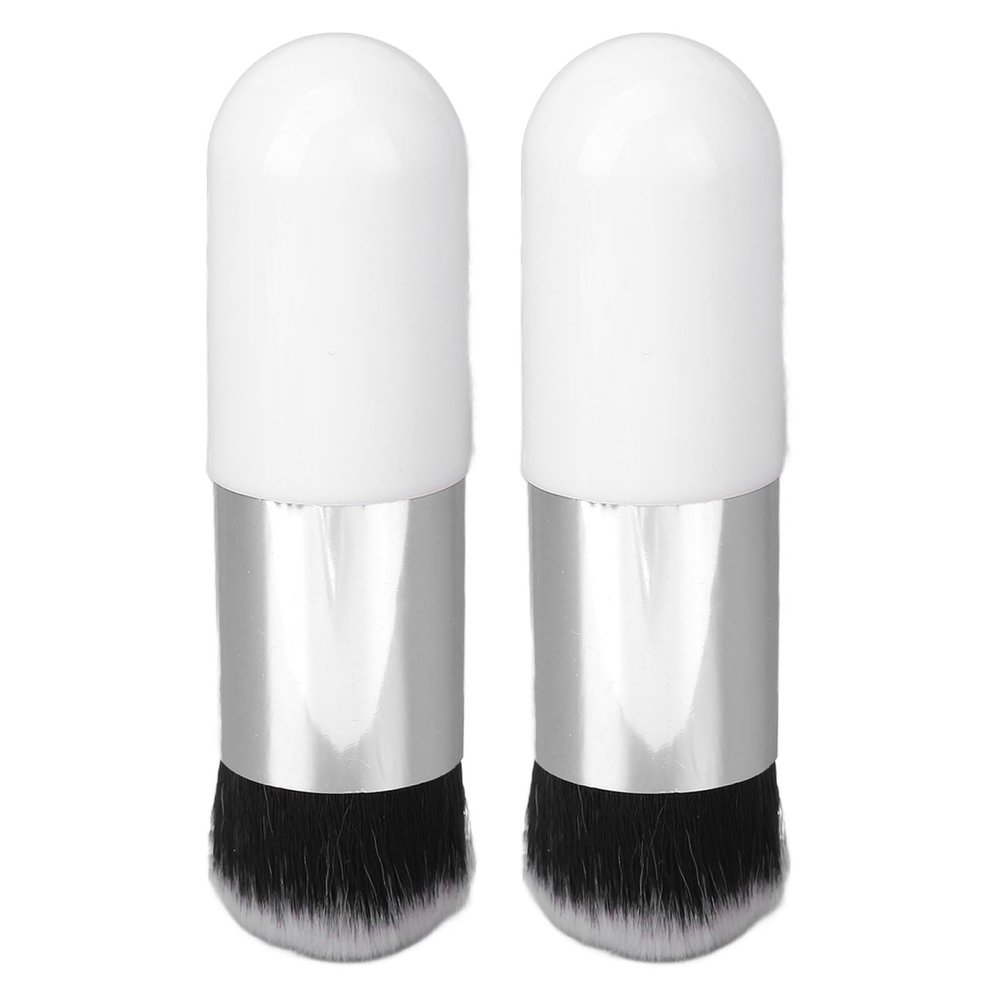 2pcs Portable Chubby Makeup Brush Set for Women - Soft Foundation Brush with White Silver Design