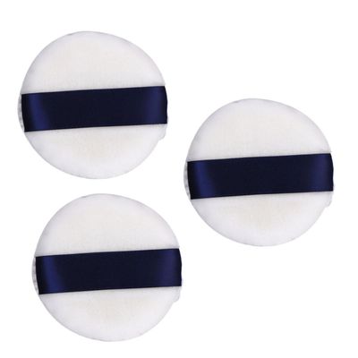 BATHVEVE Velvet Powder Puff 3pcs Soft Dual-Sided for Loose Powder Makeup Baby Safe Ribbon for Smooth Application Random Color
