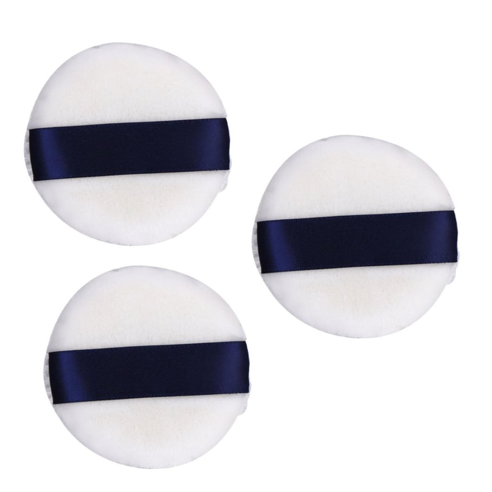 BATHVEVE Velvet Powder Puff 3pcs Soft Dual-Sided for Loose Powder Makeup Baby Safe Ribbon for Smooth Application Random Color