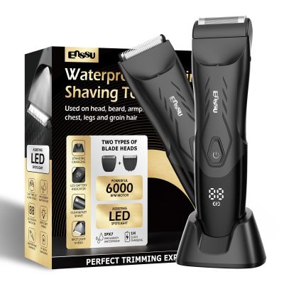 Body Hair Trimmer for Men: 2-in-1 Manscape Trimmer & Shaver with LED Light for Ball/Pubic/Groin,Waterproof Trimmer for Men,No-Nick Shaving,Smooth Grooming