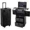 IOENC Rolling Makeup Cosmetology Train Case with Key Swivel Wheels Large Cosmetic Organizer Train Case Makeup Travel Case with Password Locks Traveling Cart Trunk Black Traveling Cart Trunk Black view 1