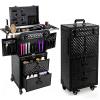 IOENC Rolling Makeup Cosmetology Train Case with Key Swivel Wheels Large Cosmetic Organizer Train Case Makeup Travel Case with Password Locks Traveling Cart Trunk Black Traveling Cart Trunk Black view 4