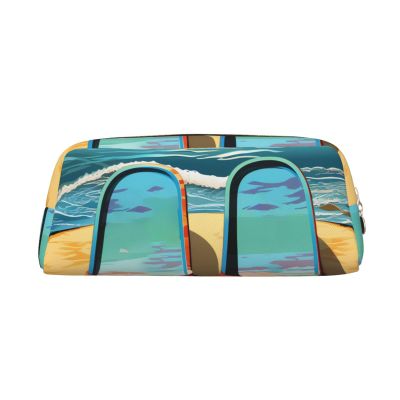NBSKSDLK Flip flops and tropical beach scene Makeup Bag for Women Men Pencil Pouch Travel Small Cosmetic Bag Zippered Toiletry Bags Aesthetic Pen Bags Trendy Storage Bags Leather Coin Pouch Purse
