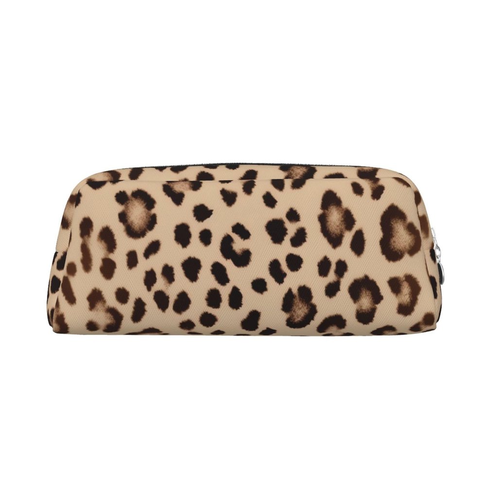 NBSKSDLK Brown Pattern Leopard Makeup Bag for Women Men Pencil Pouch Travel Small Cosmetic Bag Zippered Toiletry Bags Aesthetic Pen Bags Trendy Storage Bags Leather Coin Pouch Purse