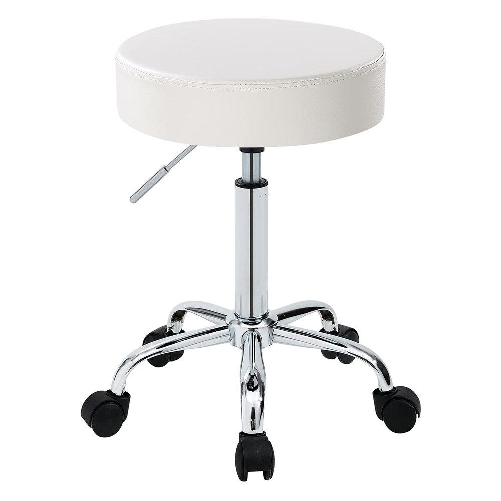 BAOTEDSL Height Adjustable Swivel Rolling Chair Massage Medical Clinic Tattoo Spa Salon Stool with Wheels(White)