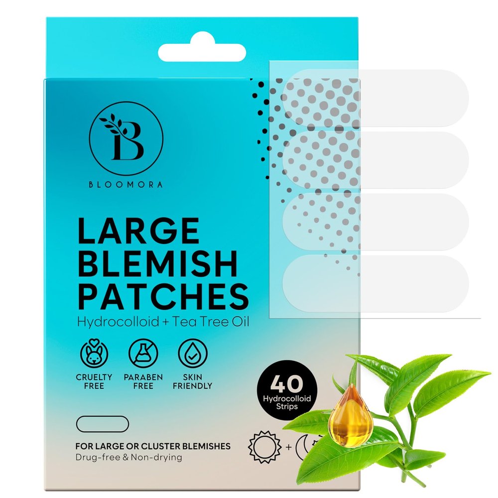 Large Pimple Patches for Face & Body, Large Hydrocolloid Bandages with Tea Tree Oil, Hydrocolloid Patch for Bigger Area Breakouts, Zit Stickers for Face (40 pcs), Parches Para Acne