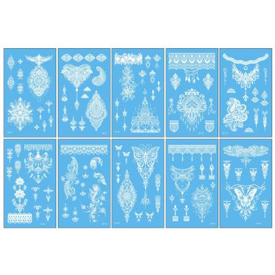 10 Sheets White Henna Tattoo Kit, Henna Tattoos Stickers for Women Wedding Party Festival Tattoos Decorations 764