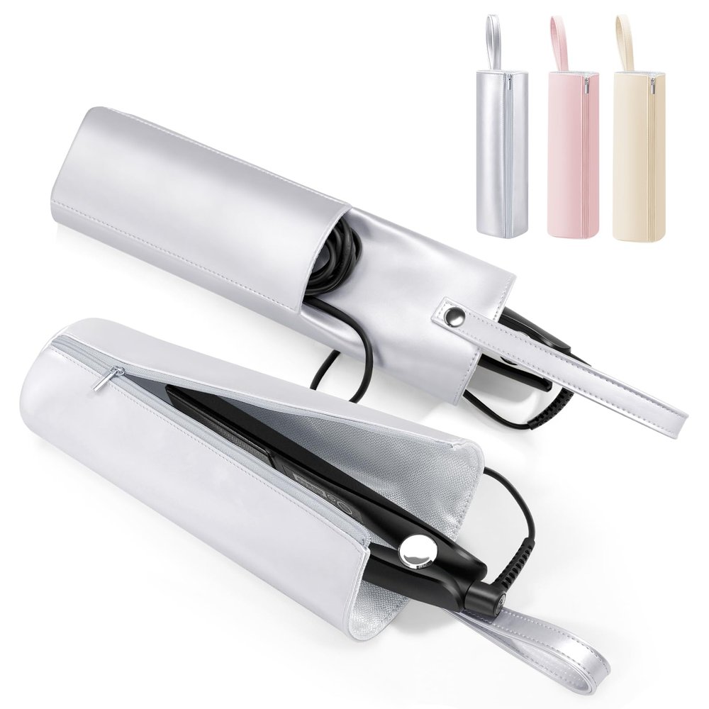 Aenfaiy 2-in-1 Heat Resistant Mat & Bag for Hair Styling Tools, Hanging Curling Iron Holder Flat Iron Holder with Zip, Portable Hot Hair Tools Travel Bag, Hair Straightener Mat Pouch for Countertop