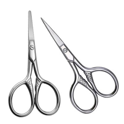 ARTSEWPLY 2Pcs Stainless Steel Eyebrow Scissors Small Precision Grooming Scissors for Men Ergonomic Design for Easy Trimming of Facial Hair Includes Sharp Pointed and Rounded Tip