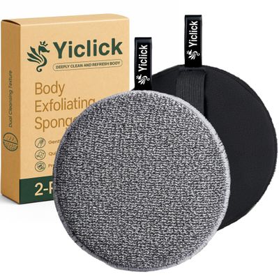 Yiclick Exfoliating Body Scrubber (2 Pack), Body Exfoliator Scrubber, Exfoliating Sponge for Shower Bath, Shower Loofah Luffa Lufa with Handle, Dead Skin Exfoliator for Body Scrub, Men Women