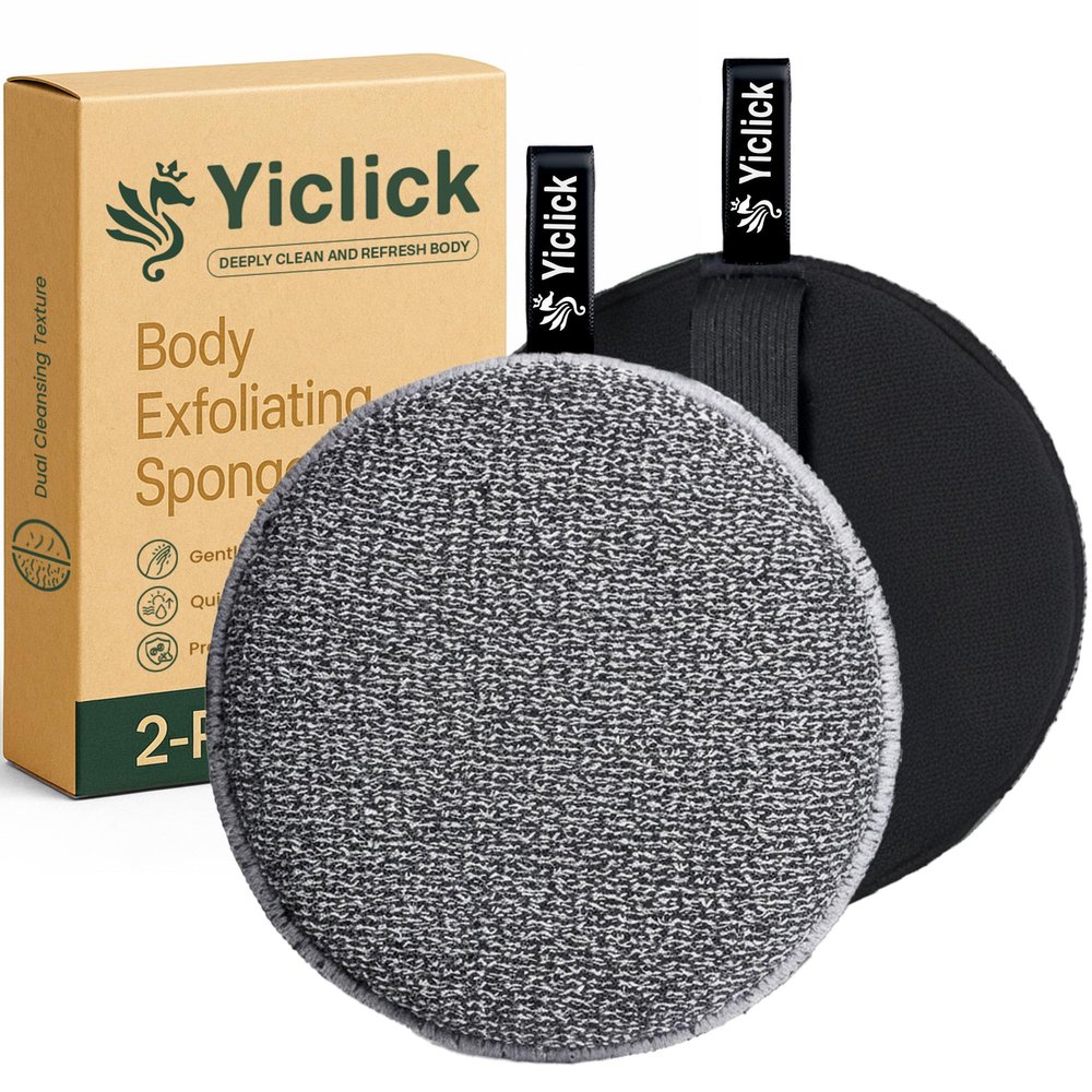 Yiclick Exfoliating Body Scrubber (2 Pack), Body Exfoliator Scrubber, Exfoliating Sponge for Shower Bath, Shower Loofah Luffa Lufa with Handle, Dead Skin Exfoliator for Body Scrub, Men Women