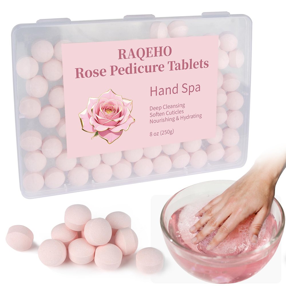 RAQEHO Manicure Spa Balls 8oz - Moisturizing Nail Soaking Tablets, Rose