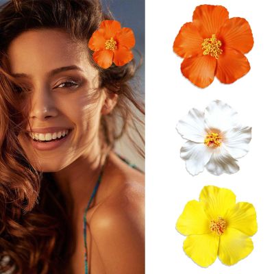 3Pcs Hawaiian Flower Hair Clips for Women 3.5 Inch Artificial Flower Clips