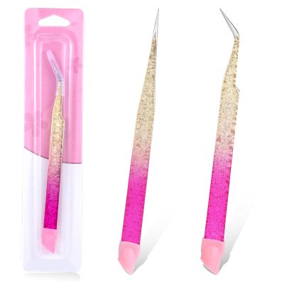 2PCS Double Ended Nail Art Tweezers, Stainless Steel Tweezer with Silicone Pressing Head Rhinestone Picker Tool Straight Curved Tip Tweezers Nails Tweezer for Nail Art for Nails Crafts
