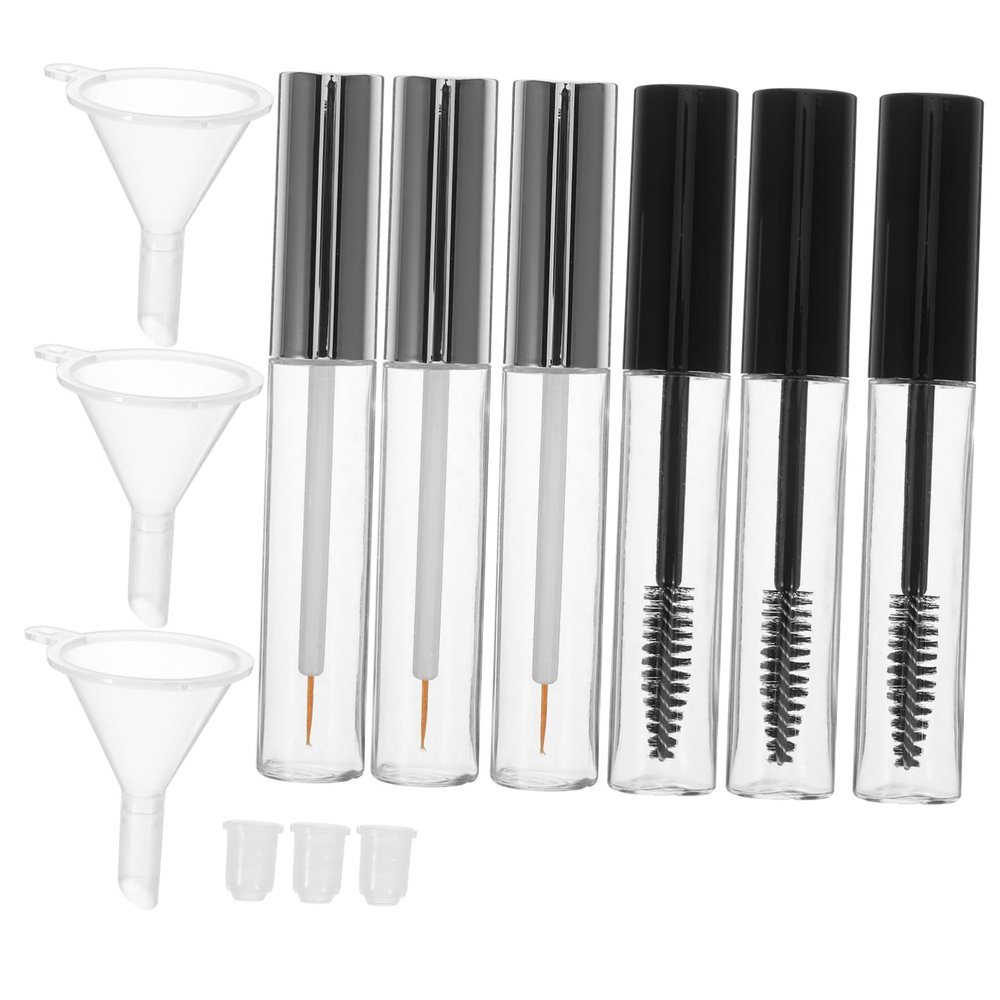 AUTSUPPL 3pcs Eyelash Cream Container with Wand and Funnels Set for Diy Mascara Transparent Tube for Easy Filling and Travel Includes Silver Eyelash Brush and Funnels