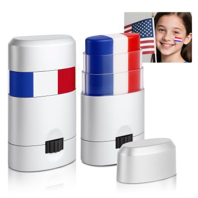 2PCS Red White and Blue Face Body Paint Sticks- Patriotic Pride 4th of July Accessories for Women, Eye-Black Stick Baseball Softball Sports Makeup, Fourth of July USA Accessories for Independence Day