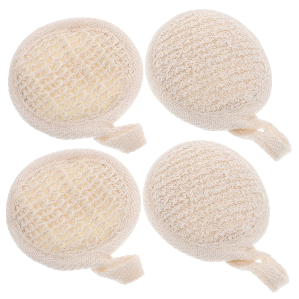 PERSELOSO 4packs Natural Loofah Bath Sponge Soft Exfoliating Body Scrubber for Gentle Daily Use for All Ages Compact and Easy to Maintain for Bath and Spa