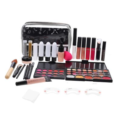 ARTSEWPLY 1set Ladies Makeup Kit Complete Cosmetic Set Brushes Eyeshadow Palette Lip Products Blush Foundation and Eyebrow Pencil for Beginners and Travel-friendly