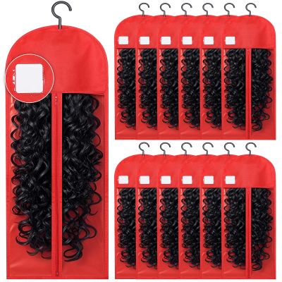 12Pcs Extra Long Wig Storage Bags with Hanger Hair Extension Wig Storage Hanger Bags for Multiple Wigs with Tags Organizer Dust-Proof Home Travel Closet Wigs & Accessories (Red 31.5in)