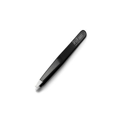 Rui Smiths Professional Slanted Tweezers | Precision German Stainless Steel Eyebrow Tweezers, Aligned Tips, Matte Black Finish