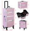 3 in 1 Makeup Train Case Professional Cosmetics Rolling Organizer Aluminum Frame, Makeup Travel Organizer Cosmetic Case, Cosmetic Display Suitcase on Wheels, Beauty Storage Luggage Pink view 3