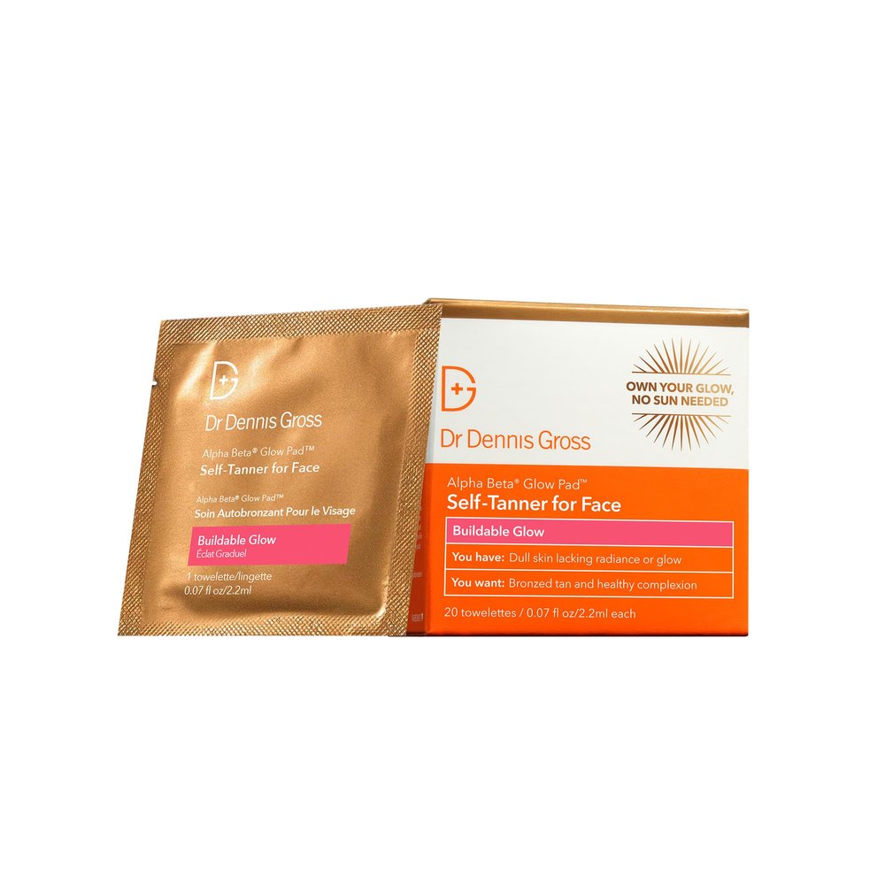 Dr. Dennis Gross Glow Pad Self-Tanner for Face Exfoliating & Anti-Aging Towelette with AHAs & BHAs, Buildable Natural Glow, Hydrating & Streak-Free Application, 20 Pack