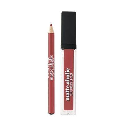 Hard Candies Matte-aholic Velvet Lip Color and Liner Set, Cherry Blossom, 0.29oz